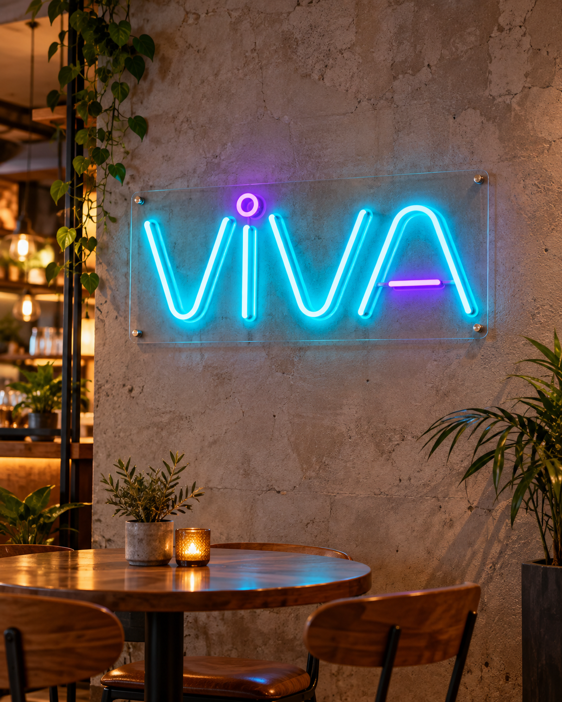 Exemplo ilustrativo de letreiro em LED neon azul e violeta